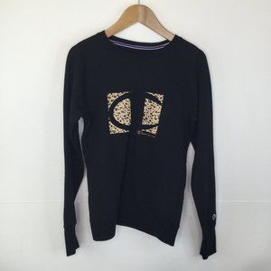 Champion Sweater Women Medium Black Brown Cheetah Print Pullover Long Sleeve